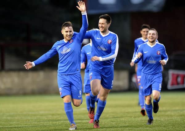 Ross Allum celebrates scoring against East Stirlingshire on his Spartans debut