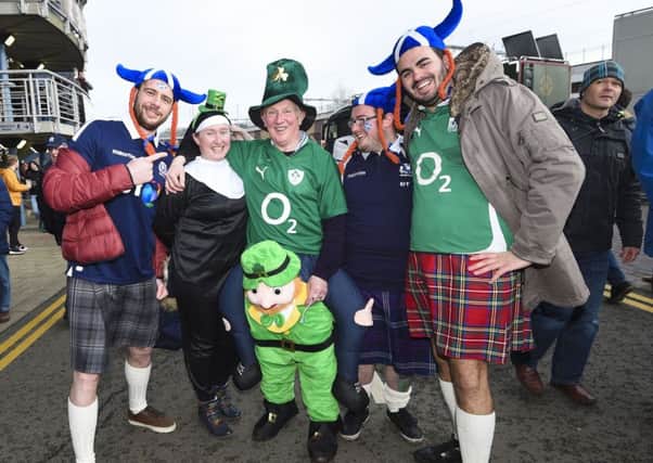 Scotland and Ireland fans mingle before the match at Murrayfield. Picture: SNS