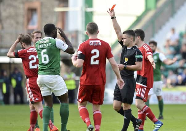 Marvin Bartley was wrongly dismissed the last time Hibs met Ayr at Easter Road. Pic: SNS