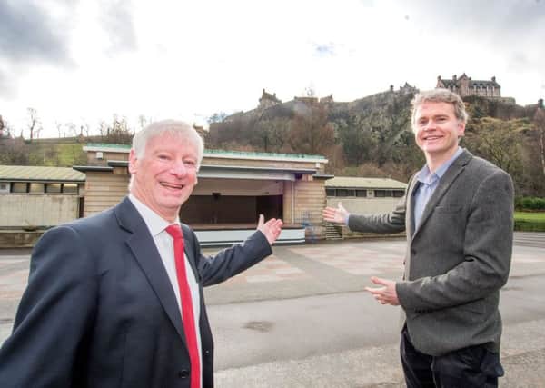 Richard Lewis, right, and Norman Springford launch the international design competition to create a replacement Ross Bandstand. Picture: Ian Georgeson