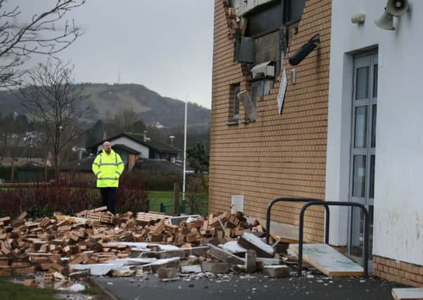 The collapsed wall at Oxgangs Primary School.