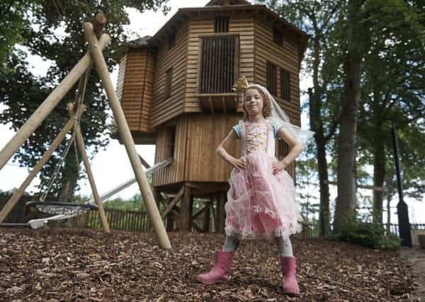 Salma Bickley (6) tests out Fort Douglas adventure playground at Dalkeith Country Park.
 Pic: Contributed