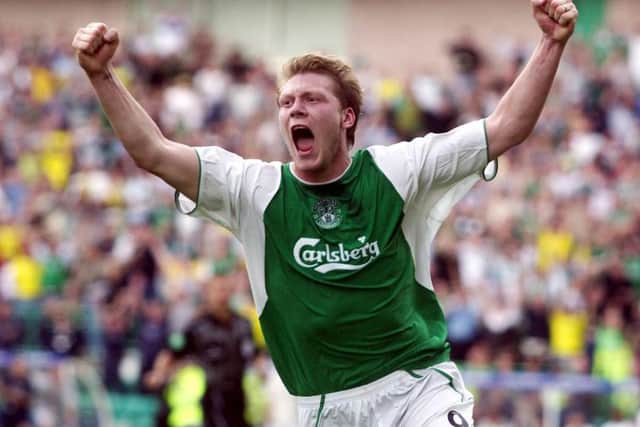 Garry O'Connor celebrates a winning goal for Hibs. Picture: PA