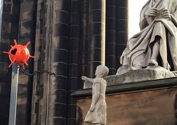 The mysterious sculpture  appeared at the foot of the Scott Monument overnight. Picture; contributed