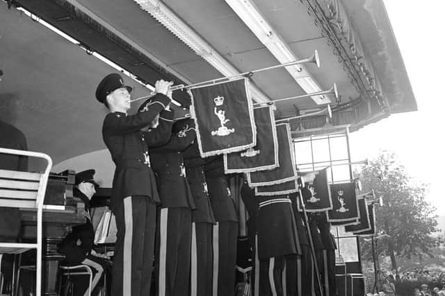 Heralds play a fanfare for the opening of the 1958 Edinburgh Festival at the Ross Bandstand