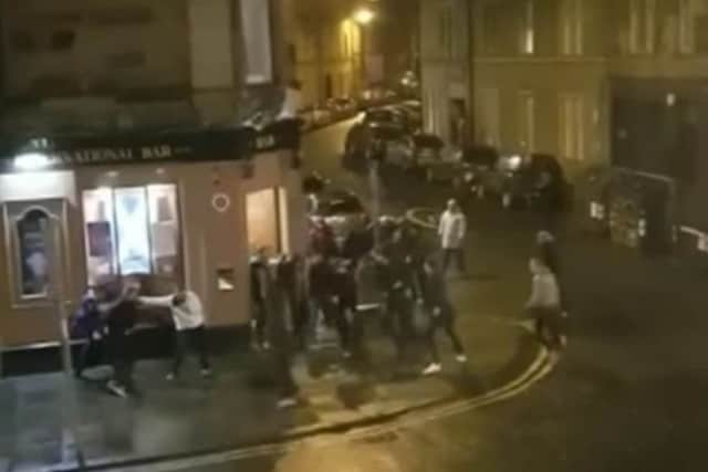 Footage has emerged of brutal street fight outside a pub following a heated football derby.

 Picture; Deadline