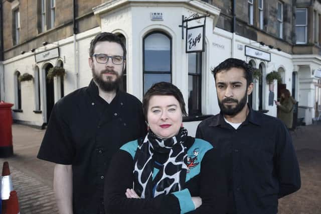 Portobello businesses are unhappy about the rise in Council rates - Amanda Caygill who owns the Espy and other bars / restaurants with Luke Hazelwood (chef) and AJ Qureshi (maitre'd). Picture: Greg Macvean