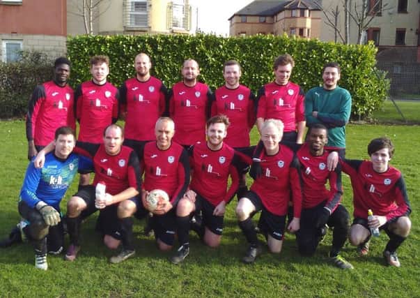Gotham City defeated Macmerry 3-2, with Graeme Page, third from left in back row, scoring a hat-trick. Pic: TSPL