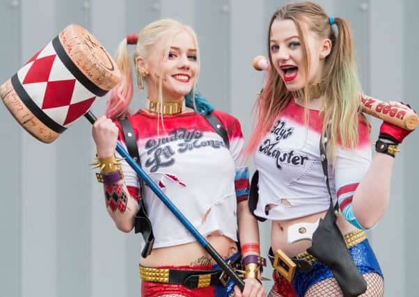 Caitlyn Stewart and Amy Stewart dress up as a pair of Harley Quinns for the sci-fi convention at Meadowbank. Picture: Ian Georgeson