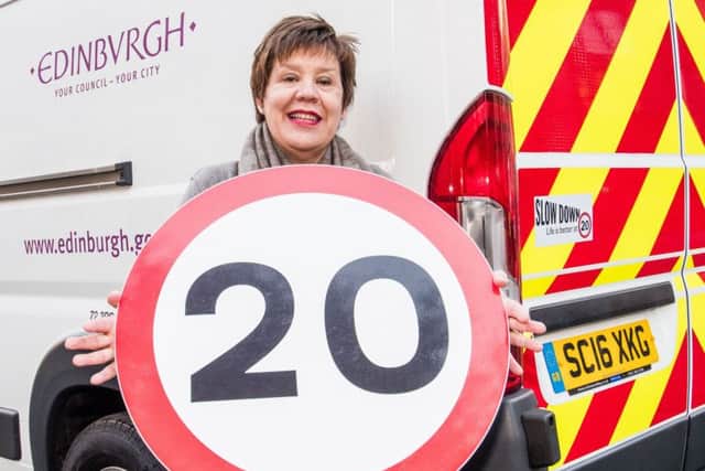 Lesley Hinds at the launch of the 20mph scheme in Edinburgh. Picture; Ian Georgeson