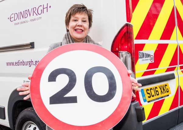 Lesley Hinds at the launch of the 20mph scheme in Edinburgh. Picture; Ian Georgeson