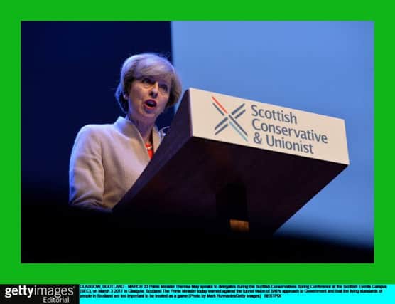 Prime Minister Theresa May speaks to delegates during the Scottish Conservatives Spring Conference. Picture: Getty
