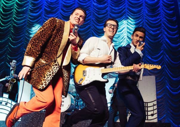 RAVE ON: Thomas Mitchells, Alex Fobbester and Jordan Cunningham as The Big Bopper, Buddy Holly and Ritchie Valens