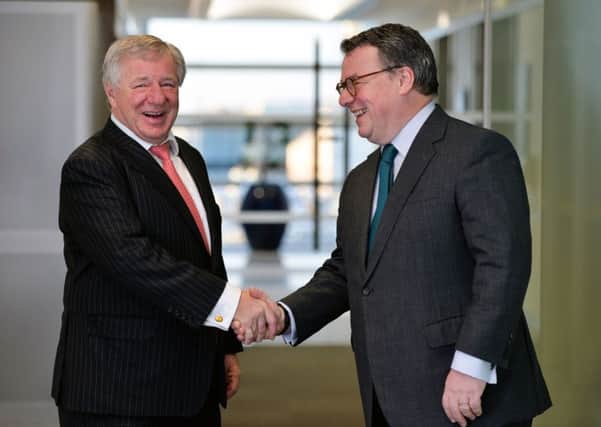Keith Skeoch, Standard Life CEO (right) and Martin Gilbert, Aberdeen Asset Management CEO, after the two companies agreed terms on an Â£11 billion merger that will create Britain's biggest asset manager. Picture; PA