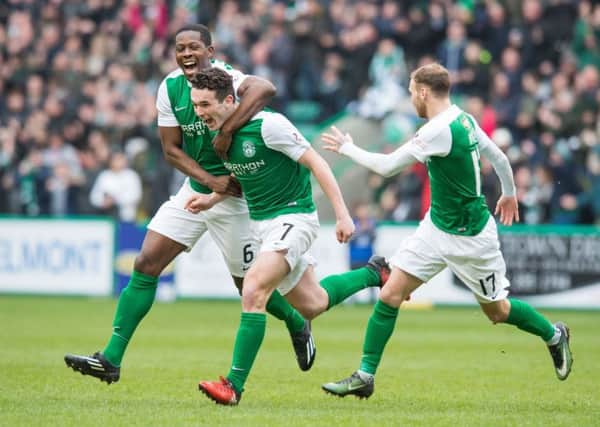 John McGinn is hailed by Marvin Bartley after opening the scoring against Ayr. Picture: Ian Georgeson