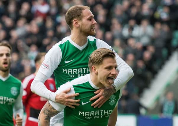 Jason Cummings was on target in Hibs' 3-1 win over Ayr United. Pic: Ian Georgeson