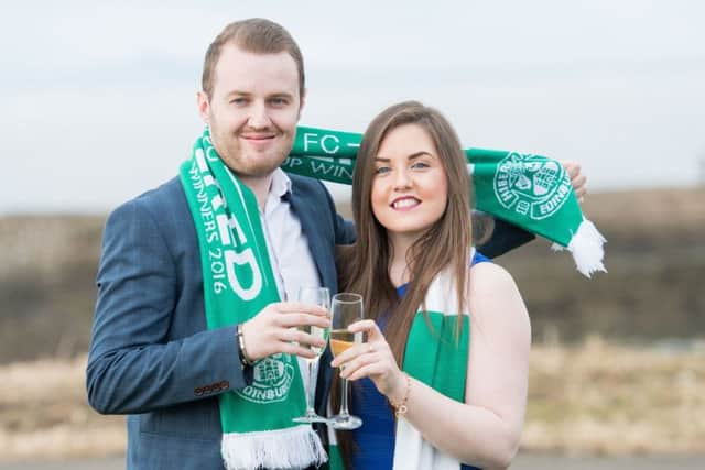 Hibs supporter proposes to his girlfriend with the help of the scoreboard at Easter Road during Scottish Cup clash with Ayr United. 
A video of the moment Connaire Wallace proposed to his girlfriend Lisa McLarty at today's Scottish Cup clash has been viewed over 20,000 times


Connaire and Lisa McLarty live in Cockenzie.