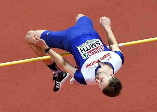 Allan Smith competes in the men's high jump at the 2017 European Athletics Indoor Championships in Belgrade (Getty Images)