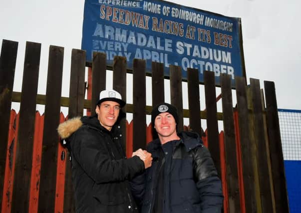 Edinburgh Monarchs captain Sam Masters welcomes Josh Pickering to Armadale. Pic: Ron MacNeill