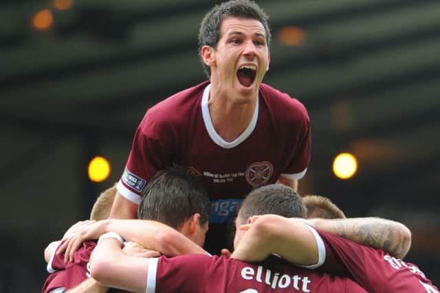 McGowan celebrates during Hearts' 2012 Scottish Cup win over Hibs