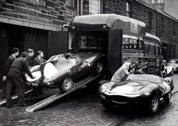 D-Type Jaguars are loaded up at the home of Ecurie Ecosse at Merchiston Mews.