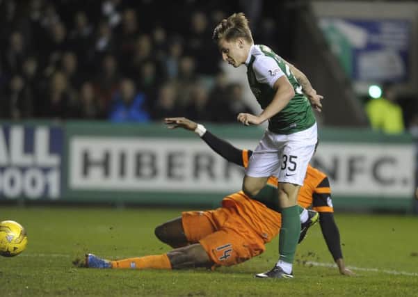 Jason Cummings scored twice when Hibs defeated Dundee United 3-1 in January. Pic: Neil Hanna
