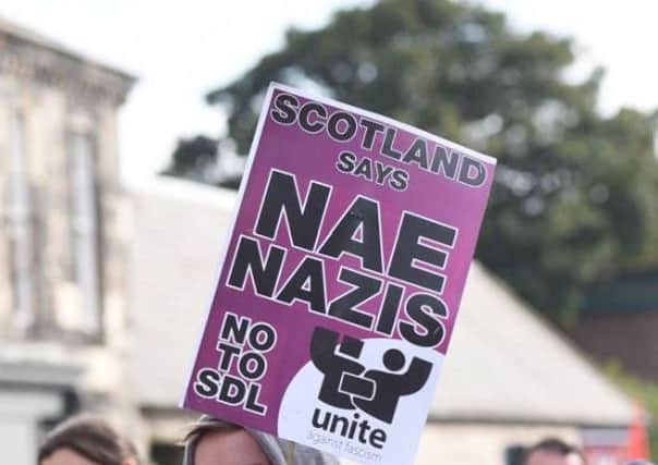 UAF Scotland have encouraged all to say 'Nae to Nazis'. A previous protest. Picture; stock image