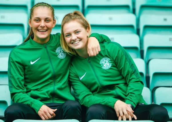 Hibs Ladies Goalkeeper Jenna Fife with midfielder Lucy Graham, who scored twice in the 4-2 victory