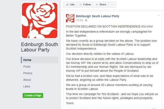 The post on Facebook page. Labour have confirmed it is not a genuine page.