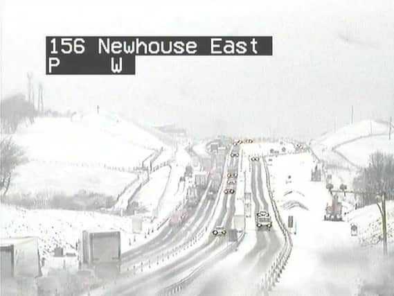 Two crashes halted westbound traffic on the A8 and M8 at Newhouse in North Lanarkshire this morning. Picture: Traffic Scotland