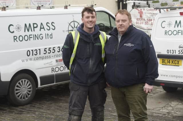 Scott Miller and son Lewis Miller both directors of Compass Roofing who have donated money to replace the lost kids costumes stolen from a car for an upcoming show. Picture; Greg Macvean