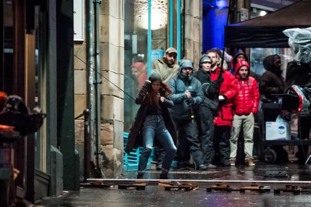 Filming for the new Avengers film is underway in Cockburn Street Edinburgh. Picture: W Marr/Deadline News