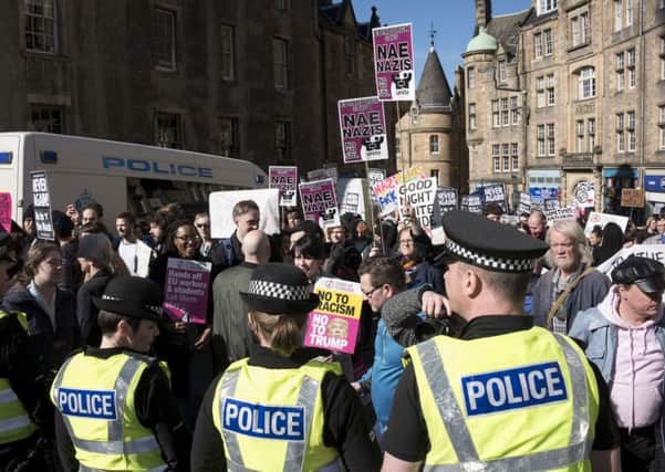 Police say there were around 40 White Pride demonstrators compared with around 400 anti-fascism protesters. Picture: Andrew O'Brien