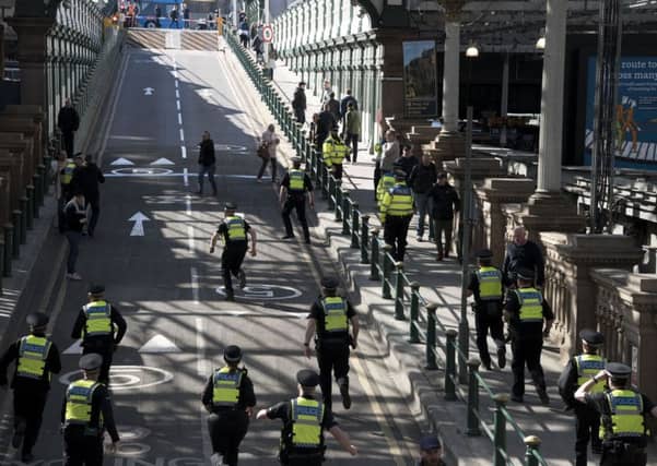 Police made a total of ten arrests during today's demonstrations in Edinburgh. Picture: Andrew O'Brien