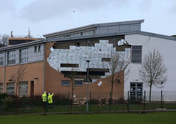 A collapsed wall at Oxgangs Primary School in Edinburgh, one of the schools involved in the PFI controversy. Picture: PA