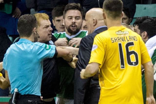 Neil Lennon and Jim Duffy clash at Easter Road