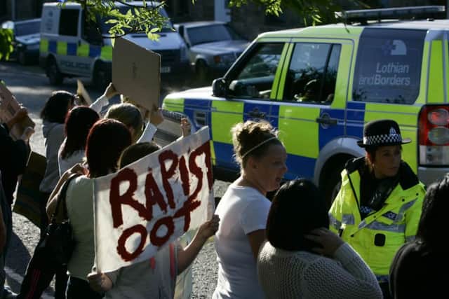 Llocal residents of Midlothian protest outside Robert Greens house outside Bonnyrigg. Picture; Toby Williams