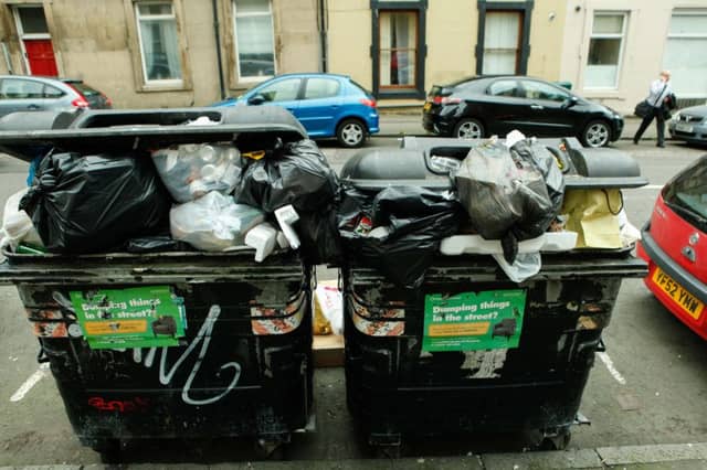 Full Ribbish Binns in The Leith Walk Area, Edinburgh. Buchanan Street.