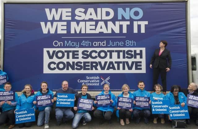 Ruth Davidson with a group of her supporters as a new poll reveals a third of Scots voters back the Tories. Picture: Ian Rutherford