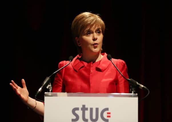 SNP leader Nicola Sturgeon speaks at the STUC conference in Aviemore. Picture: PA