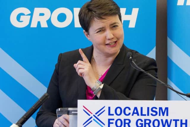 Scottish Conservative leader Ruth Davidson makes a statement to media and supporters about the local government campaign.