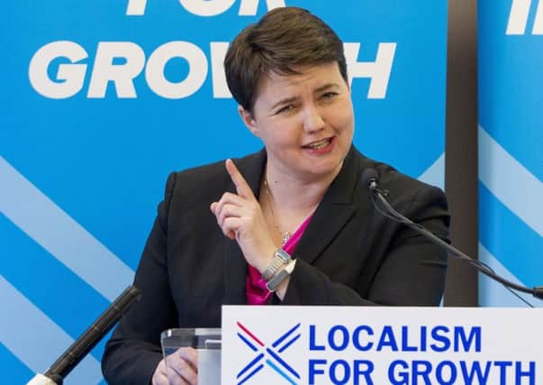 Scottish Conservative leader Ruth Davidson  makes a statement to media and supporters about the local government campaign.