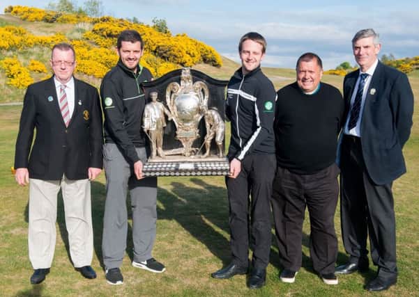 WWW.IANGEORGESONPHOTOGRAPHY.CO.UK
Picture: Dispatch Trophy Draw, The Braids
Sponsors from Golf Clubs 4 Cash Murray Winton and George Ackroyd with the trophy, Paul Gibson (LGA President), Bob Houmble (Kilspindie) and George Alexander (Carrickvale)