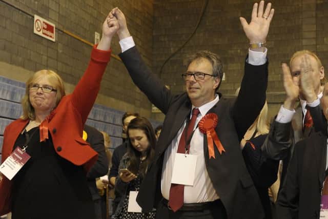 Donald Wilson celebrates his re-election. Picture: Neil Hanna