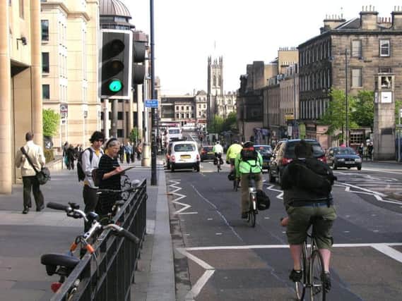 Spokes wants segregated cycle lanes on "scary" Lothian Road. Picture: Chris Hill/Spokes
