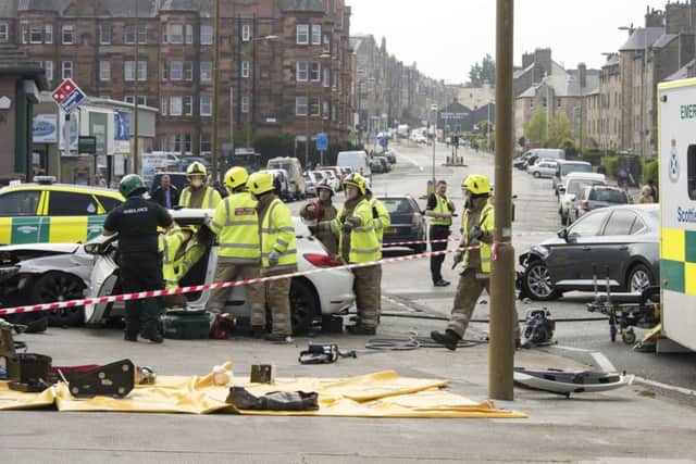The scene of the crash outside Morrisons on Piershill Terrace. Picture: Andrew O'Brien