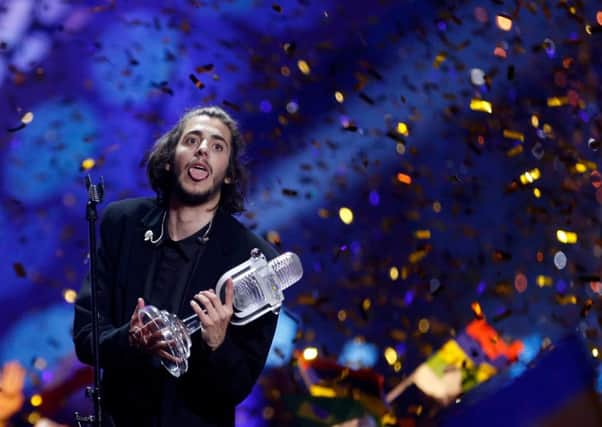 Winner Salvador Sobral, representing Portugal, poses with his award during the final of the 62nd Eurovision Song Contest in Kiev. Picture; Getty