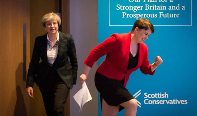 Conservative party leader Theresa May and Scottish Conservative leader Ruth Davidson during the Scottish Conservatives manifesto launch. Pic: Stefan Rousseau/PA Wire