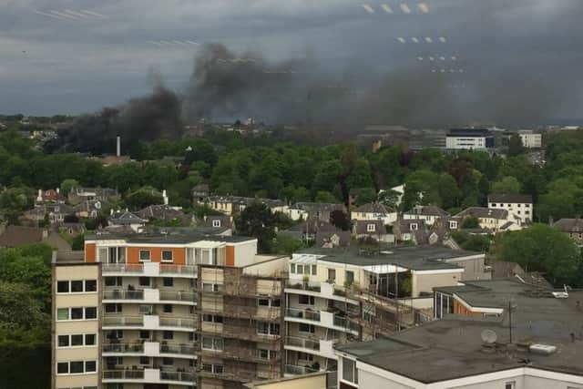 Black smoke is visible from near to the Edinburgh hospital.