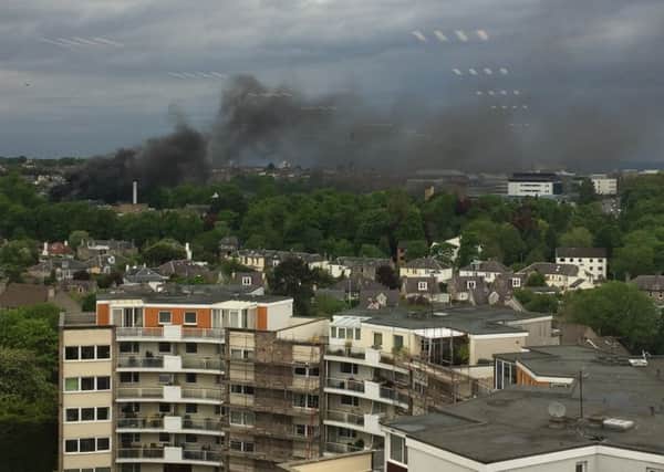 Black smoke is visible from near to the Edinburgh hospital.